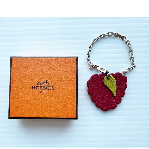 Hermes Paris Raspberry Bag Charm Key Chain Fruit Red Silver - Picture 11 of 12